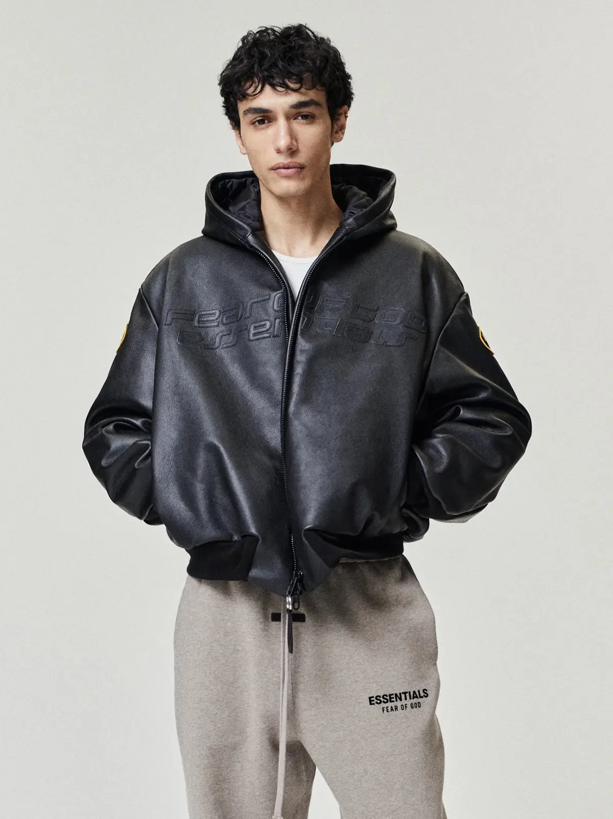 Chamarra Essentials Vanson Leather Hooded Bomber Negro, Essentials Jacket (vista 2)