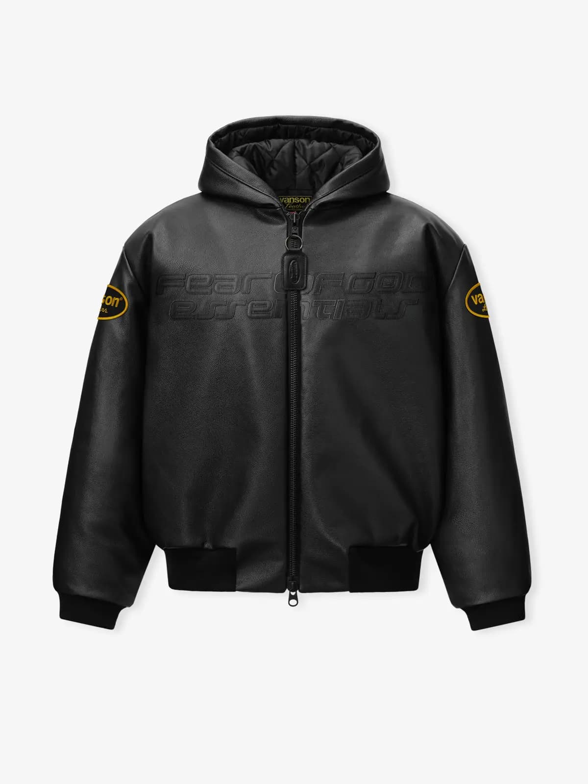 Chamarra Essentials Vanson Leather Hooded Bomber Negro, Essentials Jacket (vista 3)