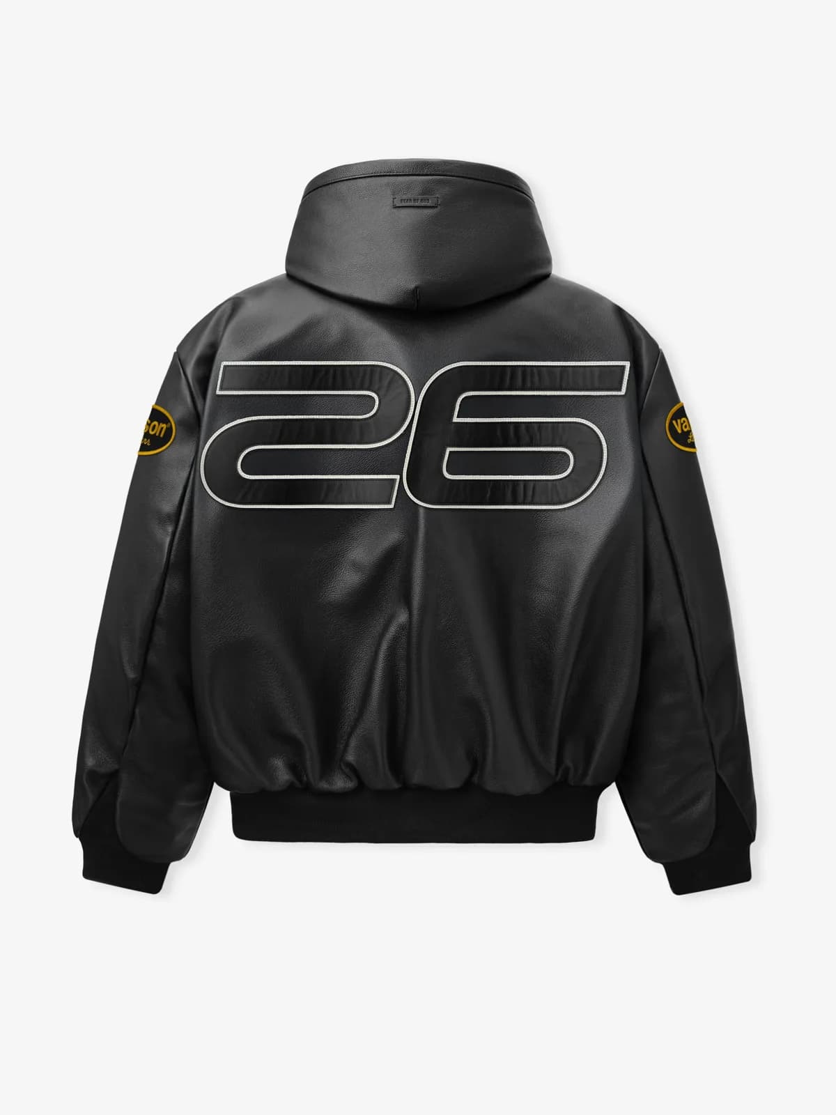 Chamarra Essentials Vanson Leather Hooded Bomber Negro, Essentials Jacket (vista 4)