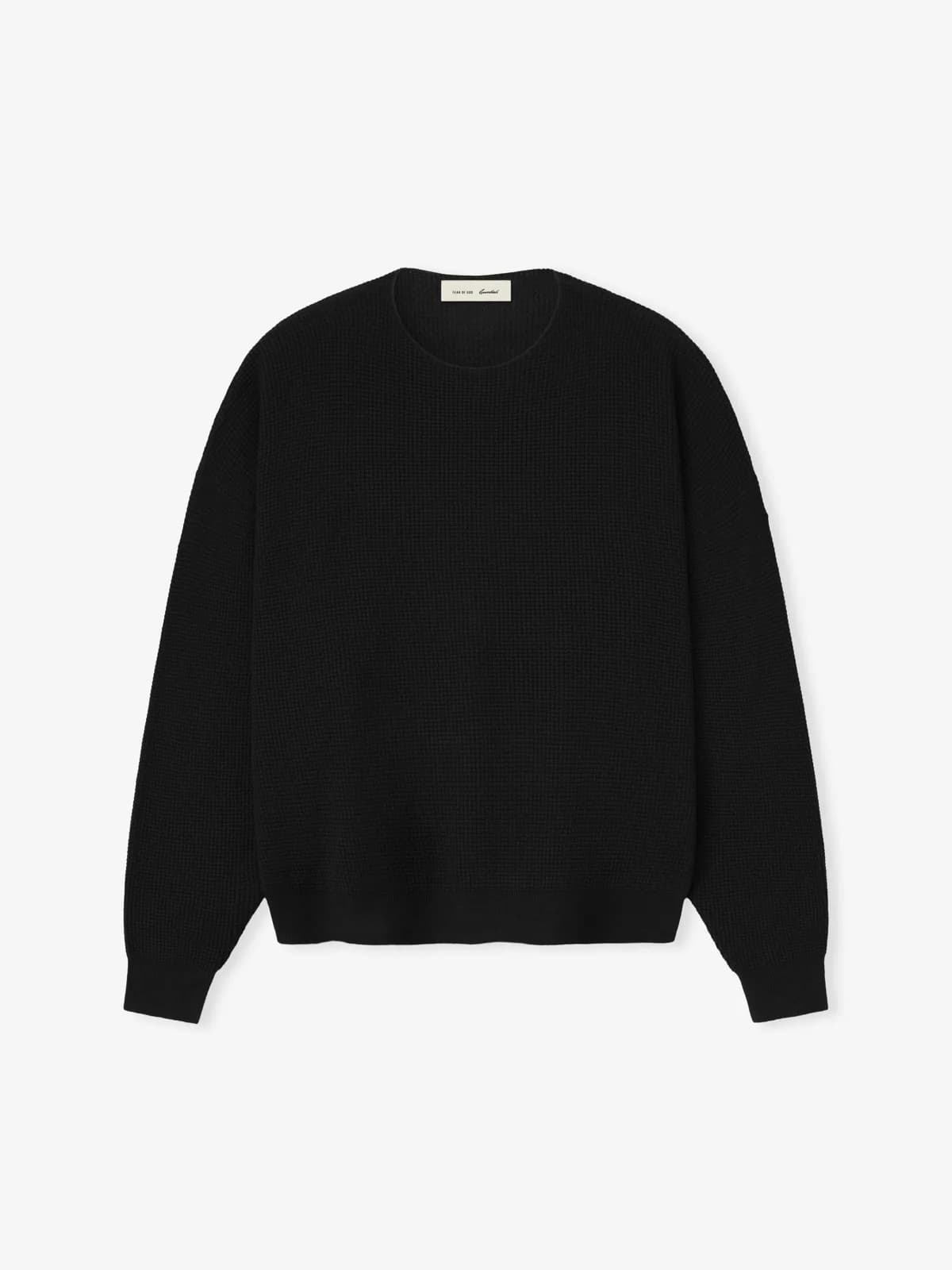 Crewneck Essentials Signature Waffle 90s Sweater Vintage Negro, Essentials Crewneck (vista 1)