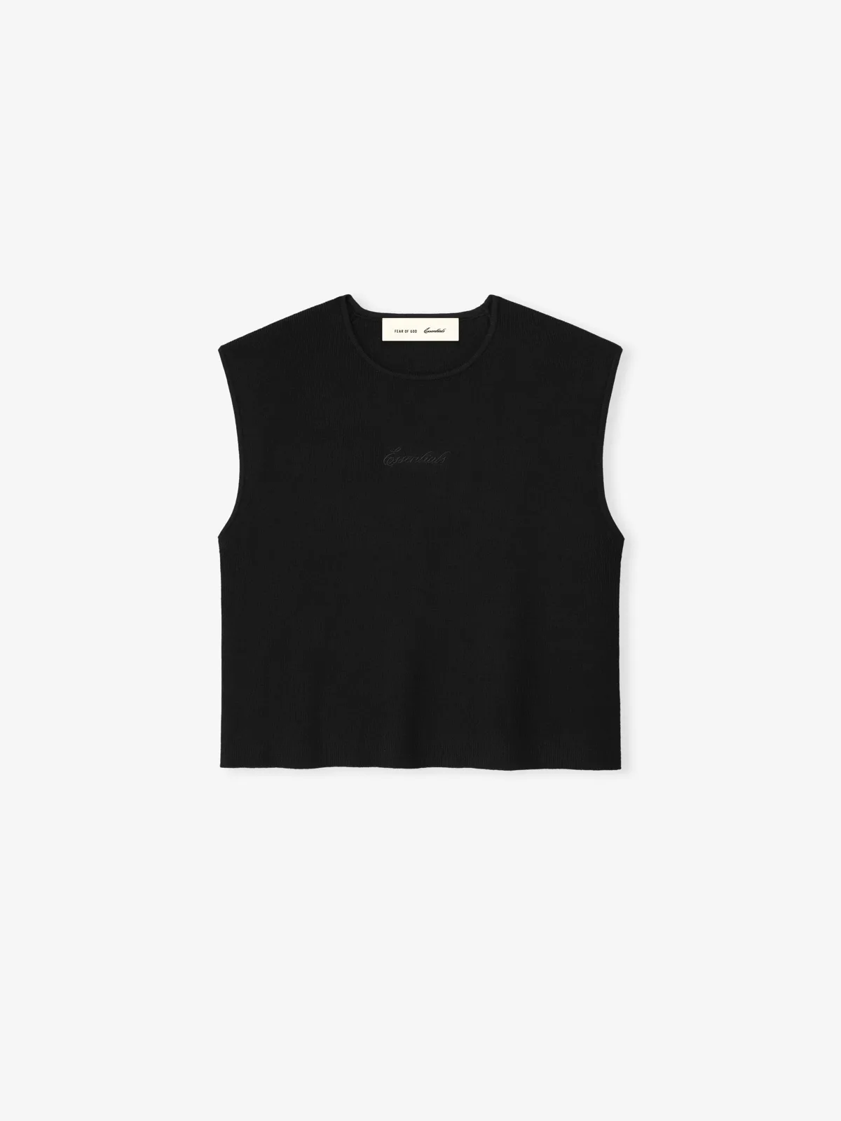 Top Essentials Signature Rib Knit Cropped Vintage Negro, Essentials Tee (vista 1)