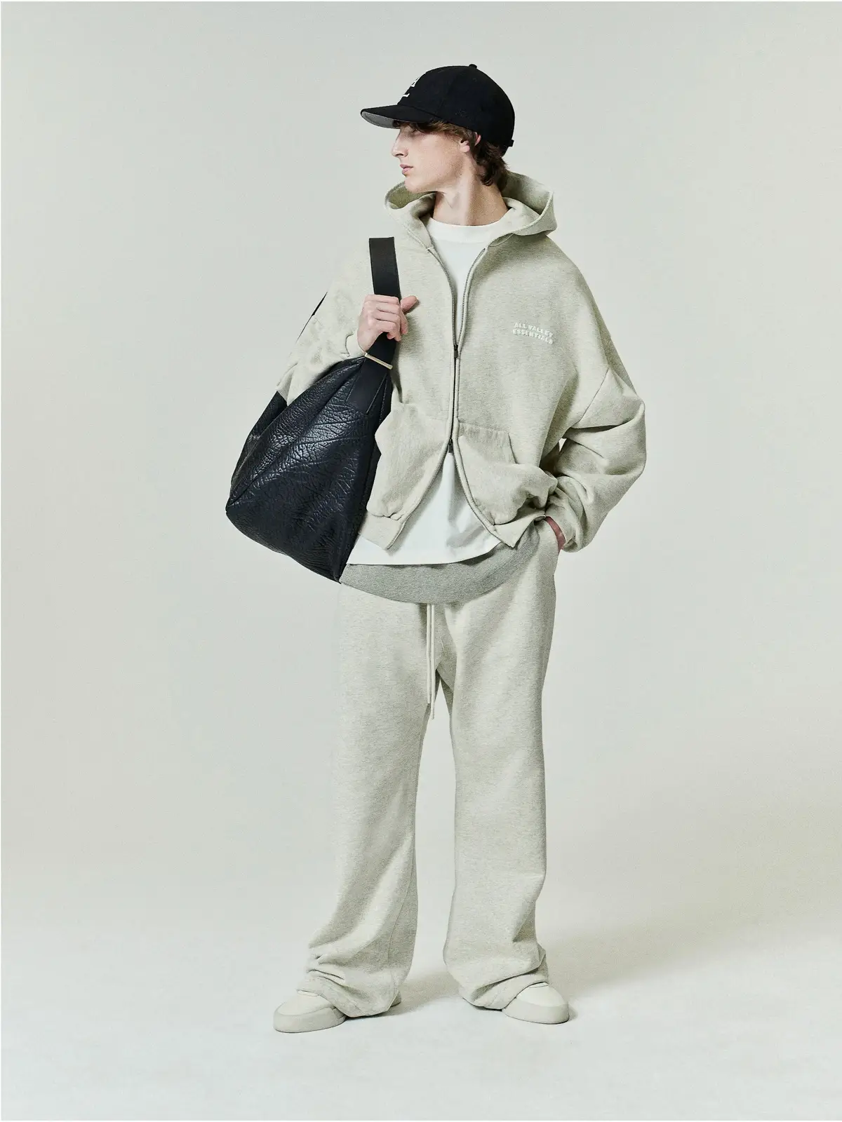 Sudadera Essentials 90s Zip-Up Lavado Vainilla Jaspe, Essentials Hoodie (vista 3)